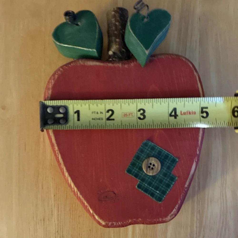 Wooden Decorative Apple with Green Heart Accents, 6 Inch CozyCore GrandmaCore